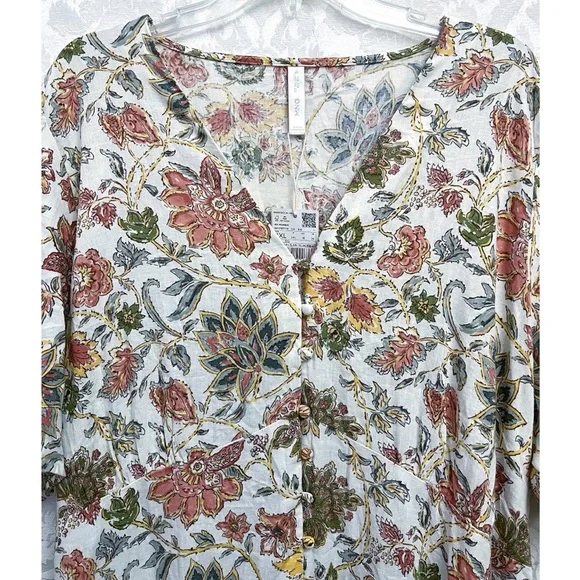 Mango Womens NWT Floral Print V-Neck Buttoned Linen-Blend Midi Dress Size 18 New - Picture 4 of 12